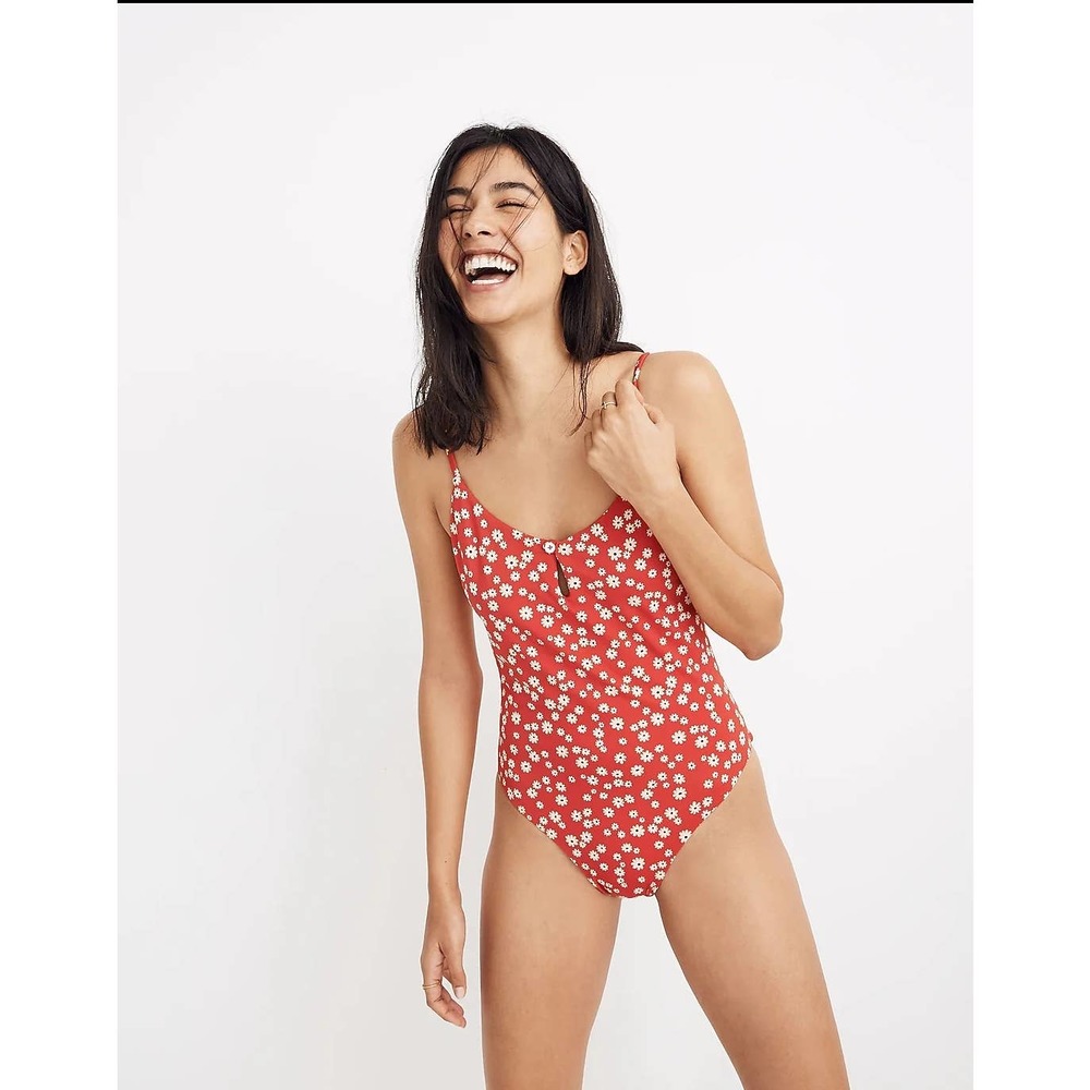 Madewell Red Floral One Piece Swimsuit